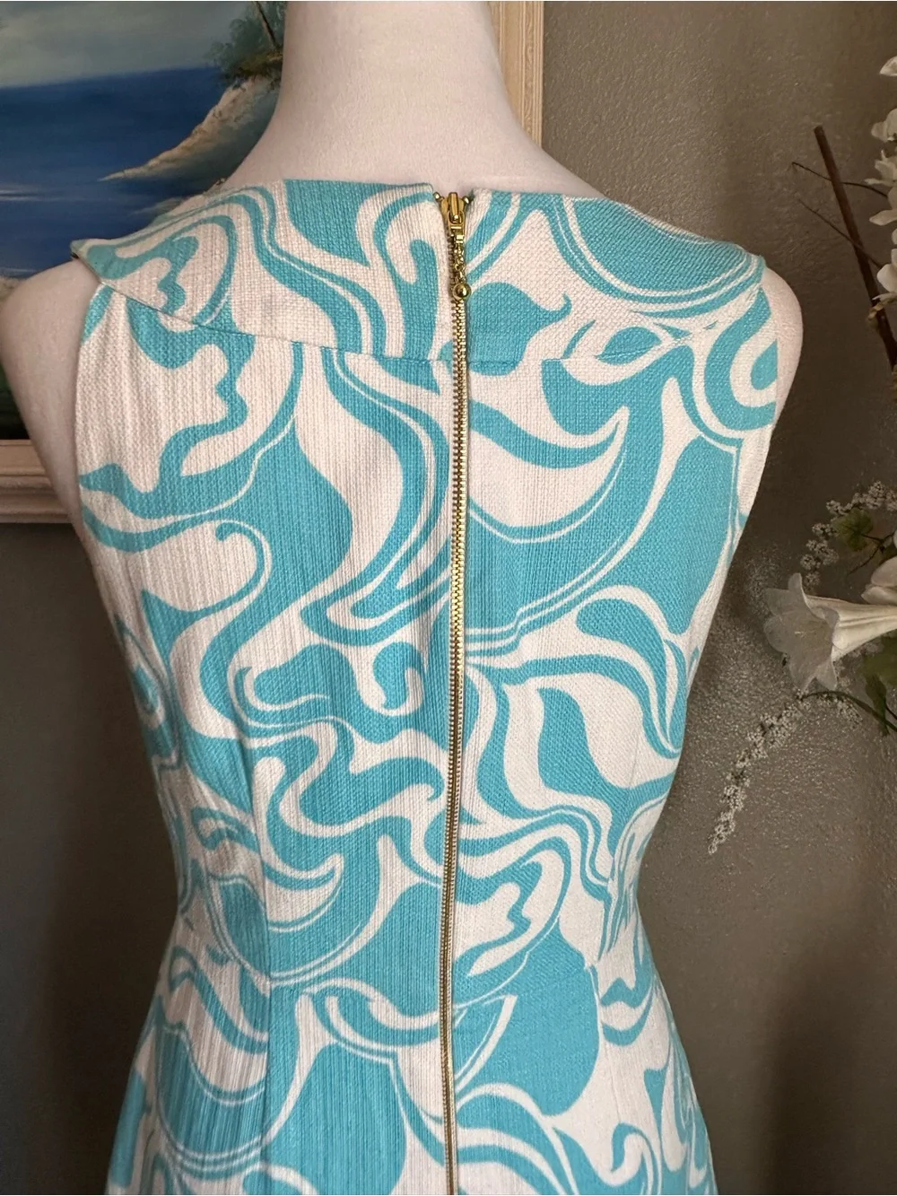 Kate Spade Women’s Blue White Abstract Print Sleeveless Sheath Shift Dress Sz 6